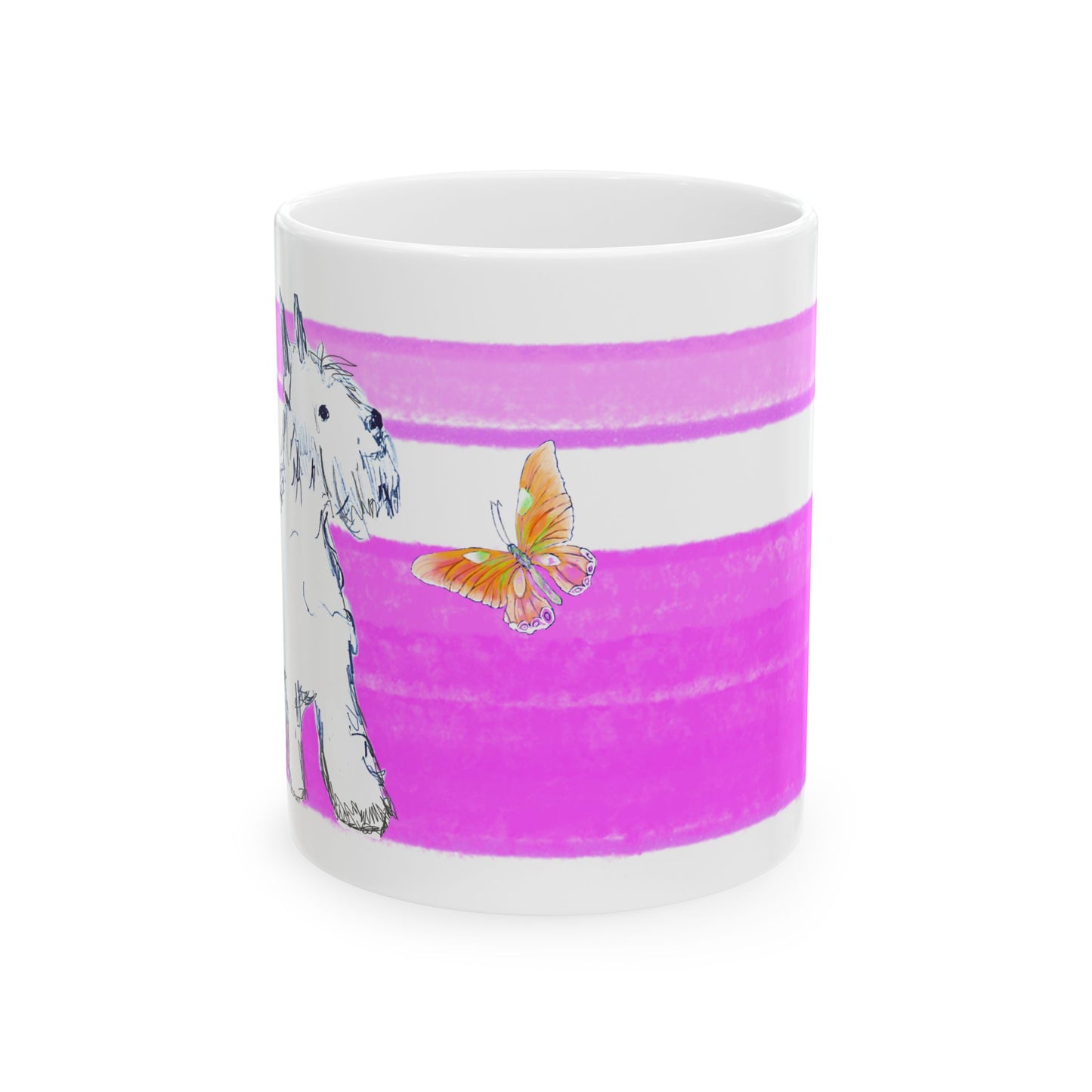 Mega Stripe Dogi Butterfly Flutter Ceramic Mug, (11oz, 15oz),  Purplish Pink Schnauzer