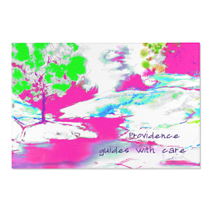 Inspirational Landscapes Indoor Rug in Raspberry, Purple and Green "Providence guides with care"