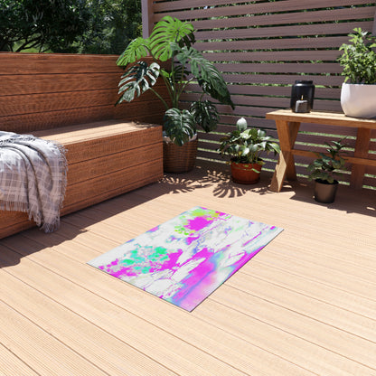 Inspirational Landscapes Indoor/Outdoor Area Rug "To know yourself is to be humble", Green, Aqua, and Lilac