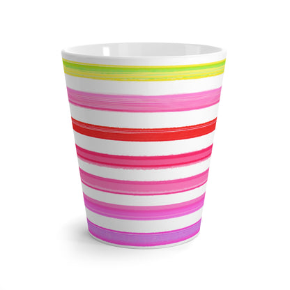 Rainbow Stripes Horizontal Latte Mug Yellow, Pinks. Red