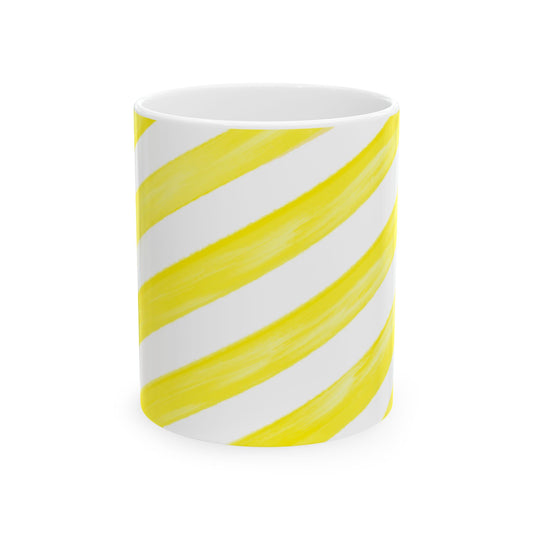 Diagonal Stripe Ceramic Mug in Medium Yellow, 11oz
