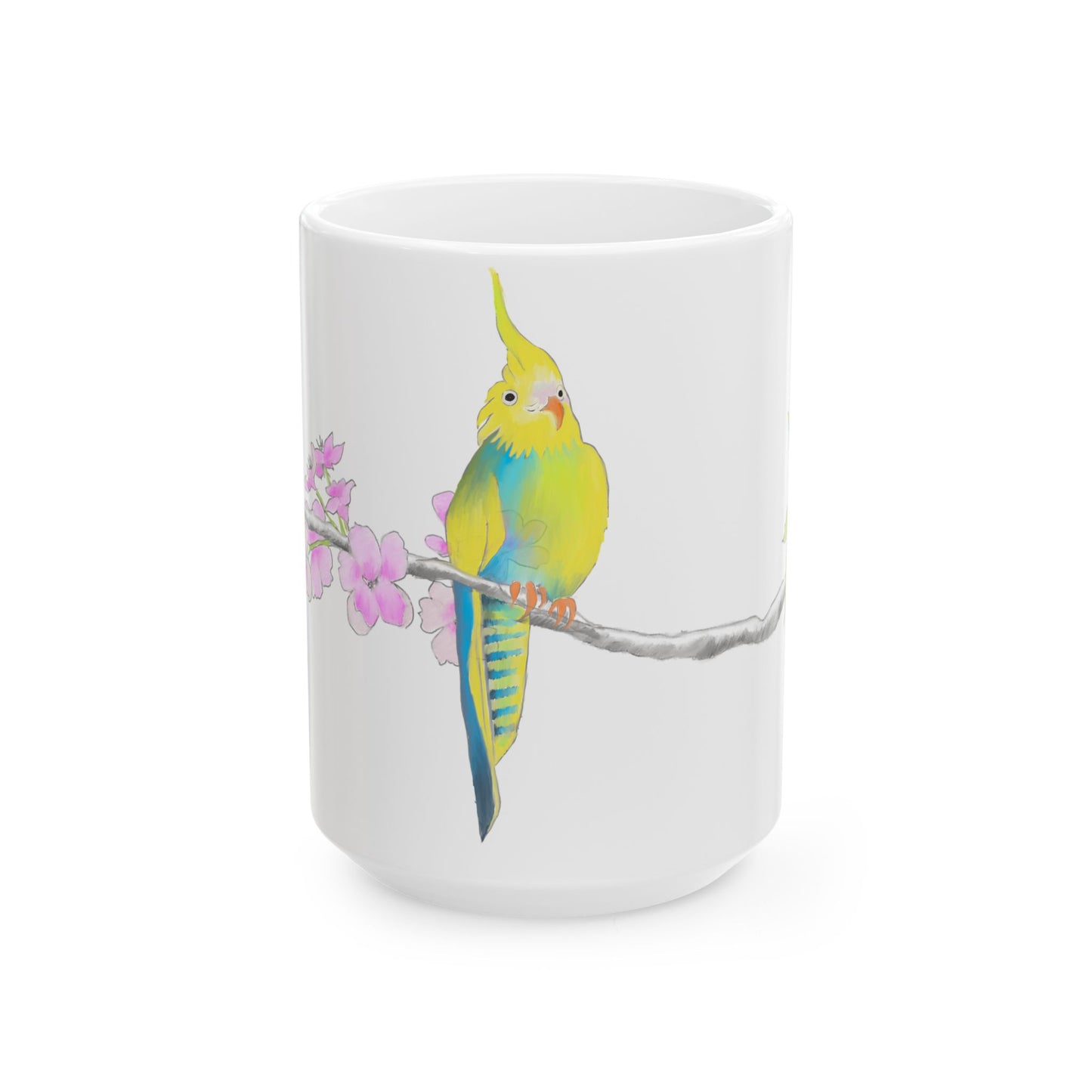 Jolly Birds Ceramic Mug, (11oz, 15oz), Yellow and Aqua