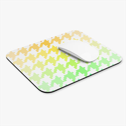 Houndstooth Fun in Green and Orange Mouse Pad