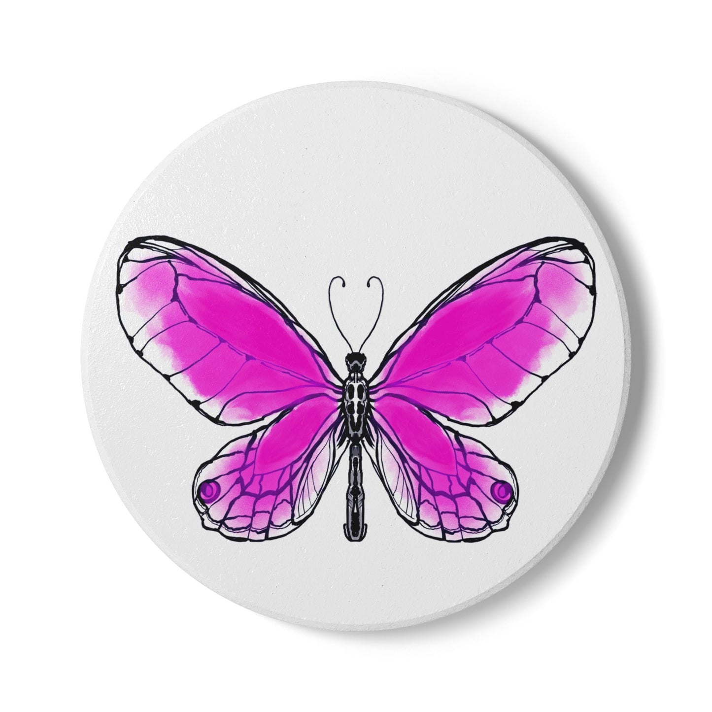 Butterfly Blossom Romp Ceramic Coaster, Raspberry
