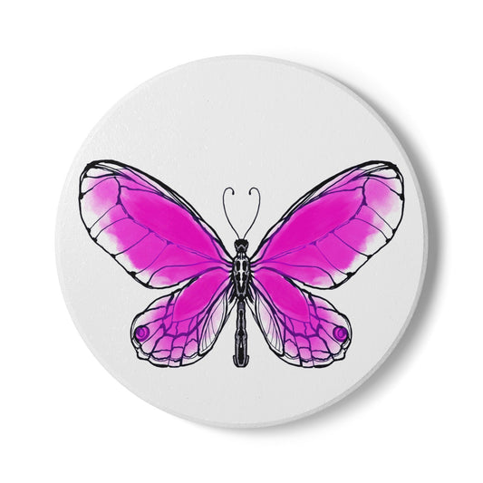 Butterfly Blossom Romp Ceramic Coaster, Raspberry