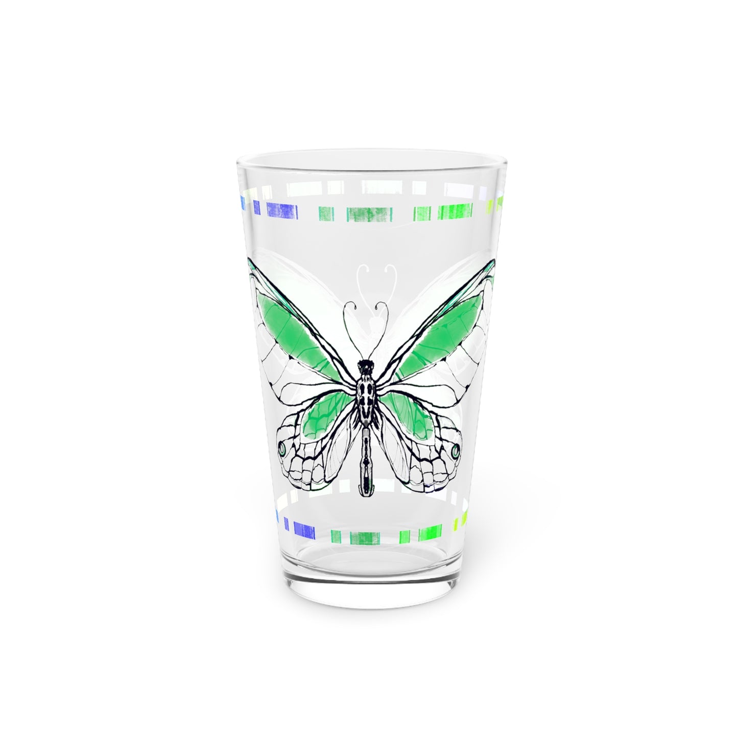 Butterfly FlutterStripe Pint Glass In Darker Green , 16oz