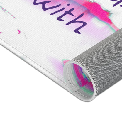 Inspirational Landscapes Indoor Rug in Raspberry, Purple and Green "Providence guides with care"