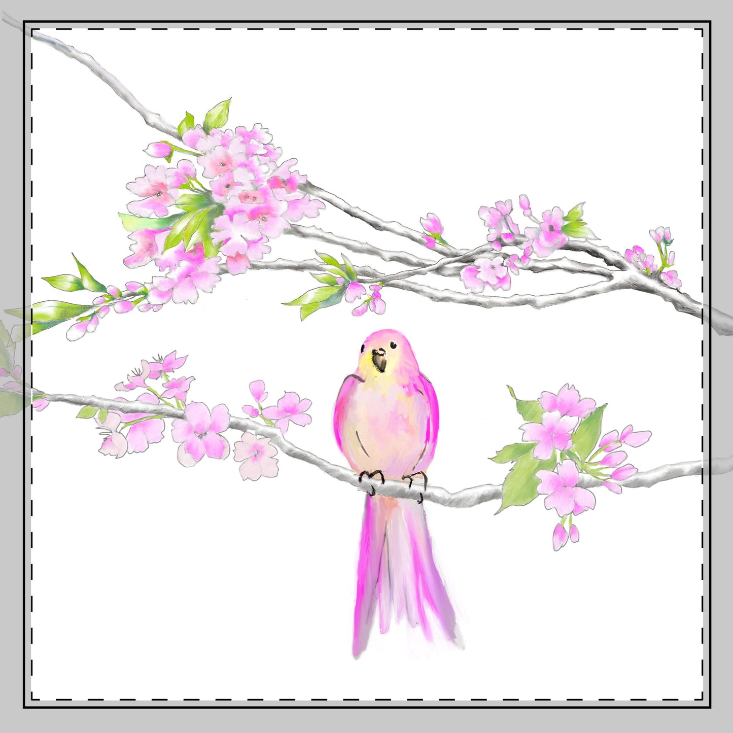 Blossoms & Birds Cotton Twill Napkin Pink, Background Fabric Creamy White