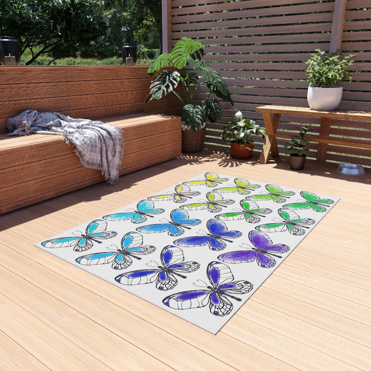 Indoor/Outdoor Rug Watercolor Butterflies 48"x 72"