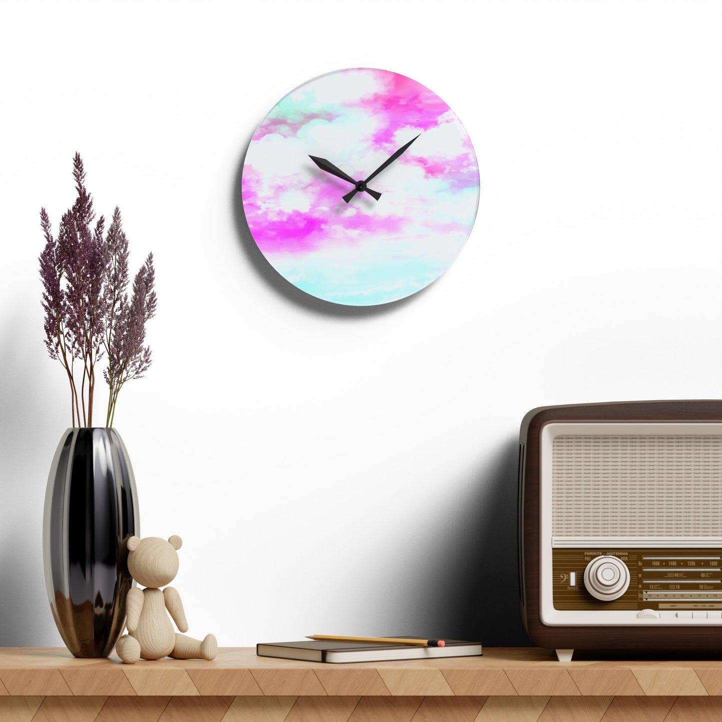 Joyful Landscapes  Wall Clock, Raspberry  Skies
