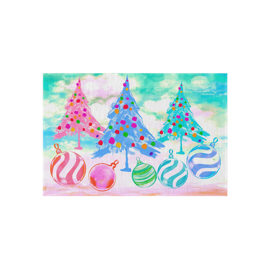 Christmas Rugs Indoor/Outdoor Christmas Trees with Striped Ornaments