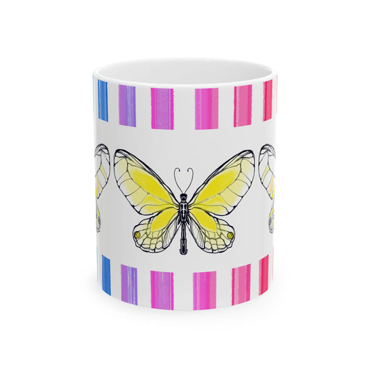 Mugs Yellow Butterfly Rainbow Stripe Ceramic Mug