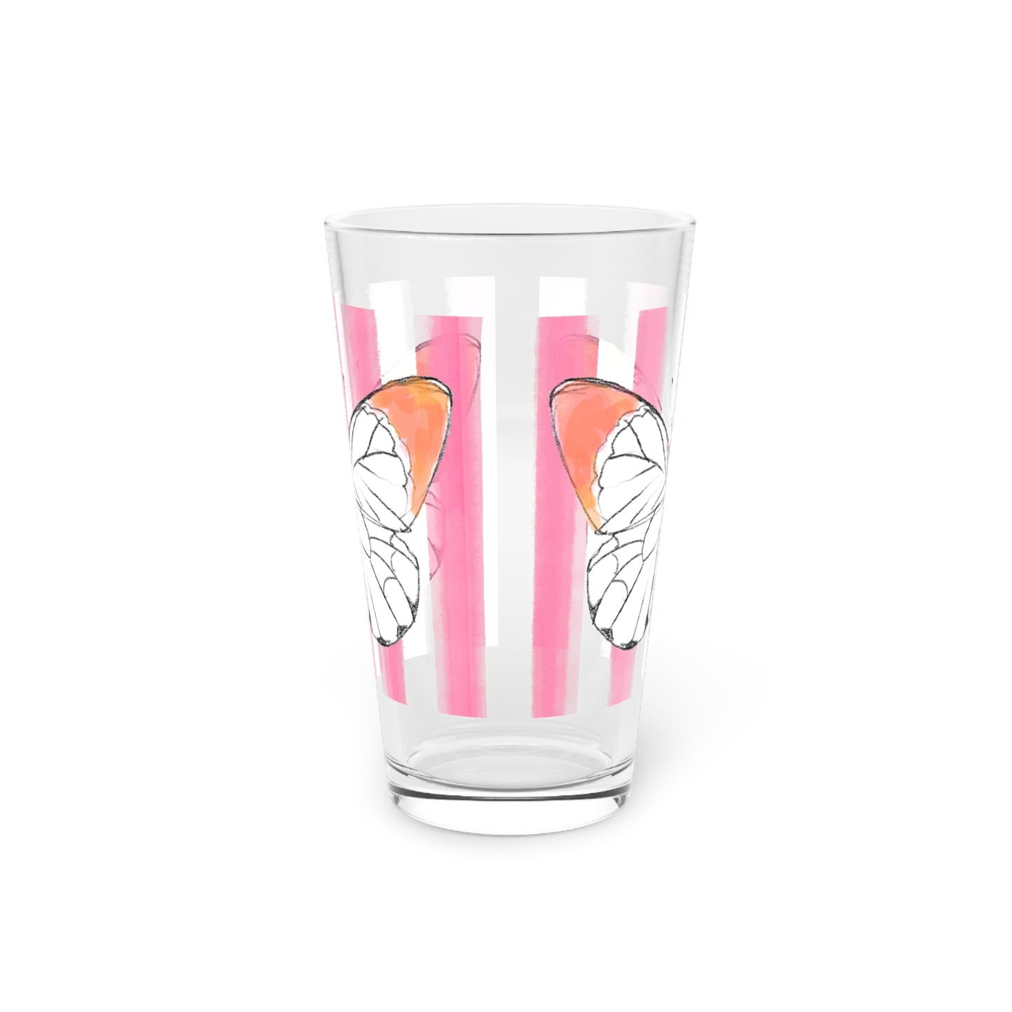 Butterfly Chroma Pint Glass in Orange with Pink Stripes, 16oz