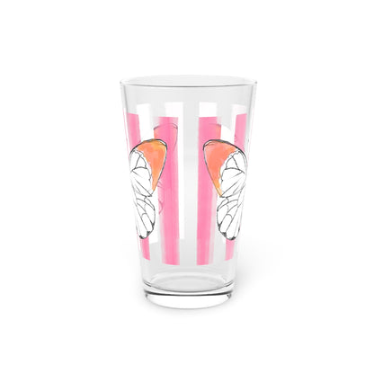 Butterfly Chroma Pint Glass in Orange with Pink Stripes, 16oz