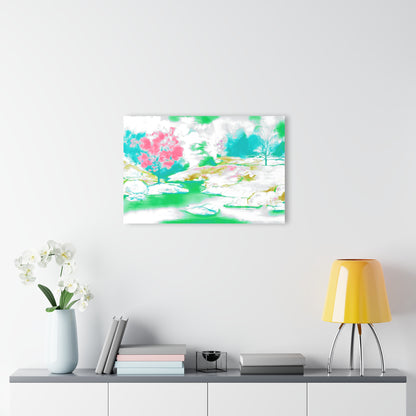 Joyful Landscapes Acrylic Print in Pink and Green (French Cleat Hanging)