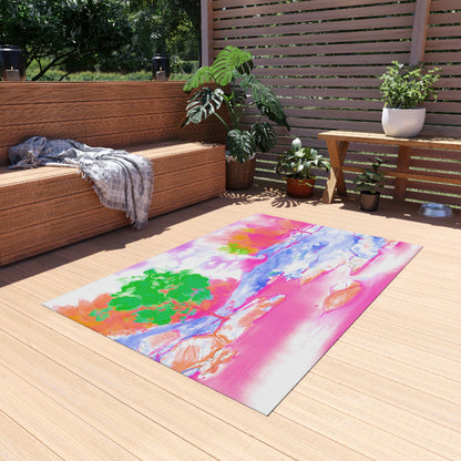Joyful Landscapes Indoor/Outdoor Rug, Raspberry Pink and Green