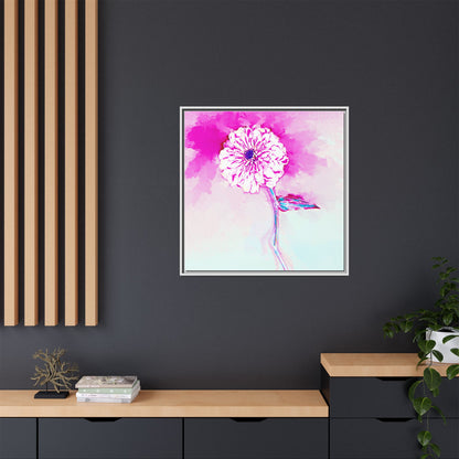 Zinnia Color Splash Matte Canvas Bright Raspberry Framed
