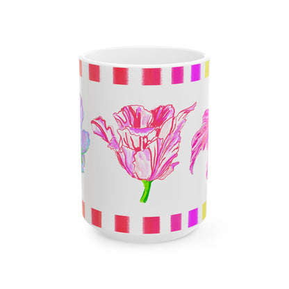 Tulip Love Ceramic Mug, (11oz, 15oz) Lilac, Aqua