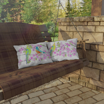 Outdoor Pillows Lumbar Birdies and Cherry Blossoms