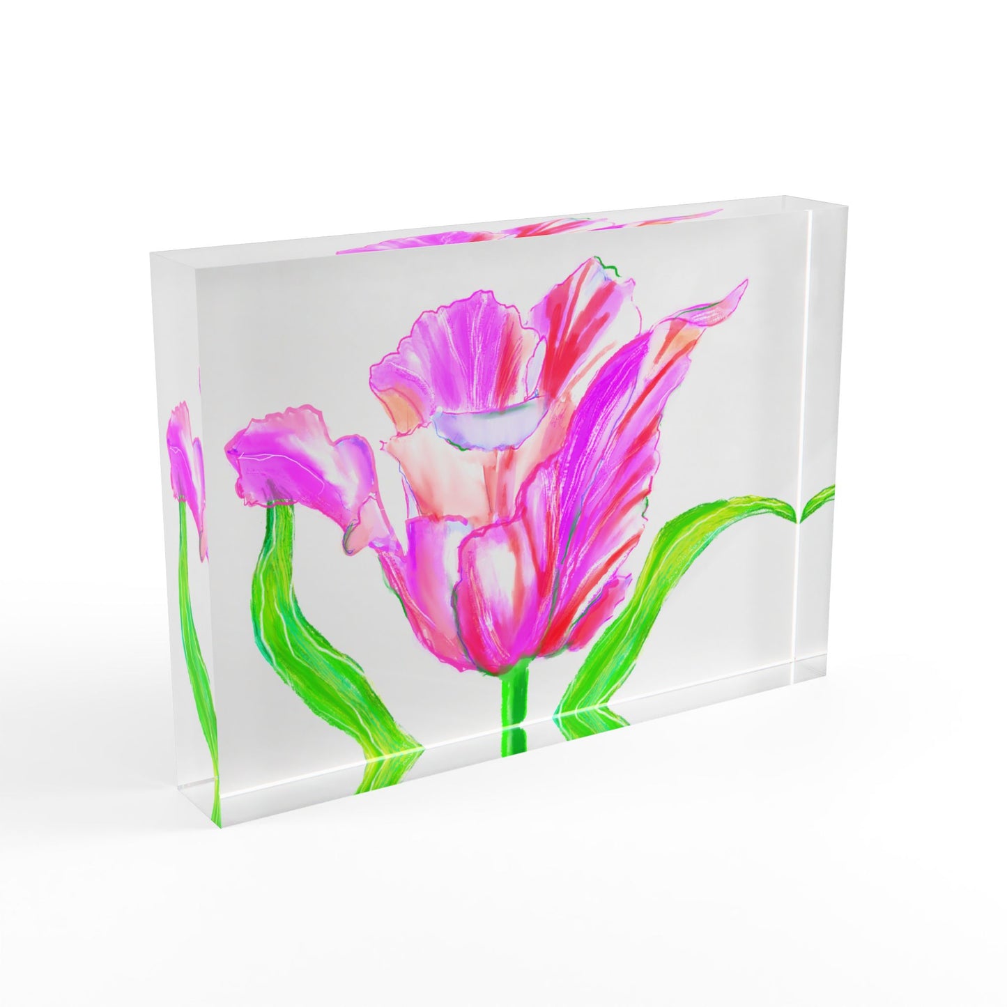 Tulip Love Acrylic Art Block with Raspberry tulip