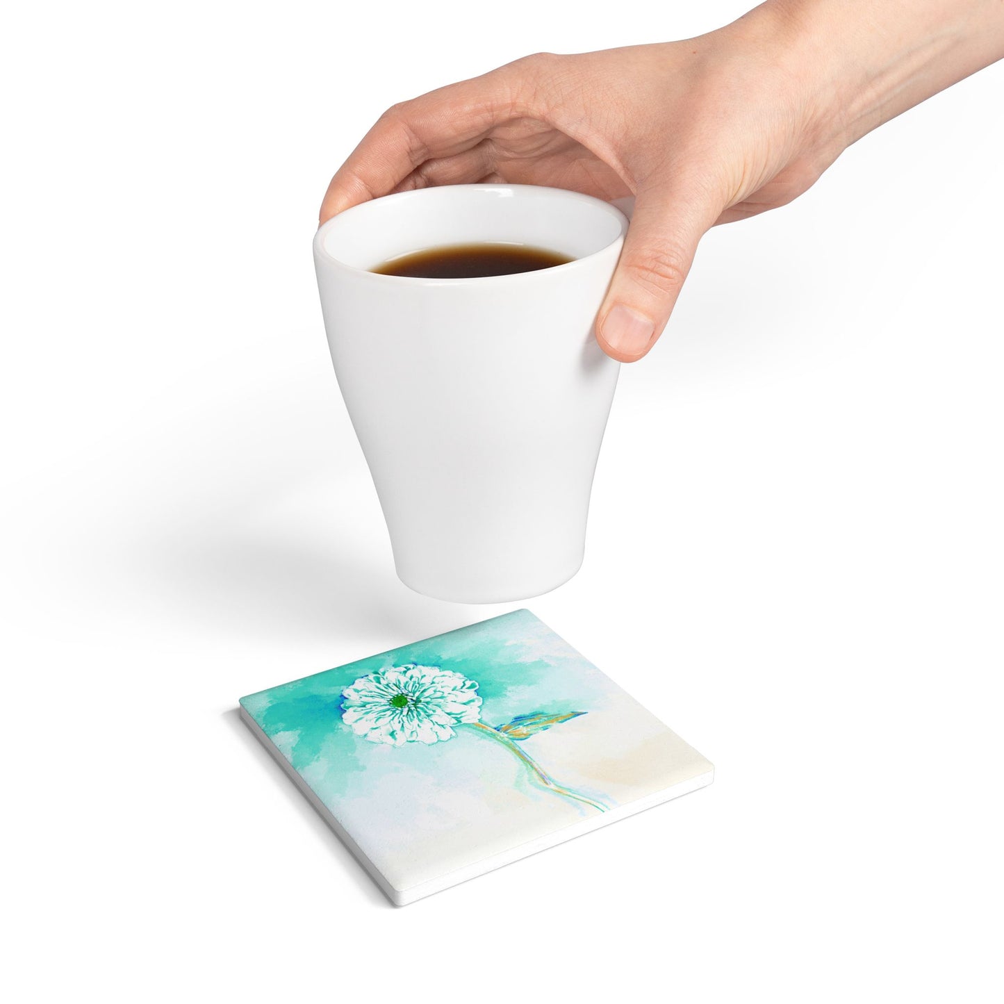 Zinnia Ceramic Coaster, Aqua
