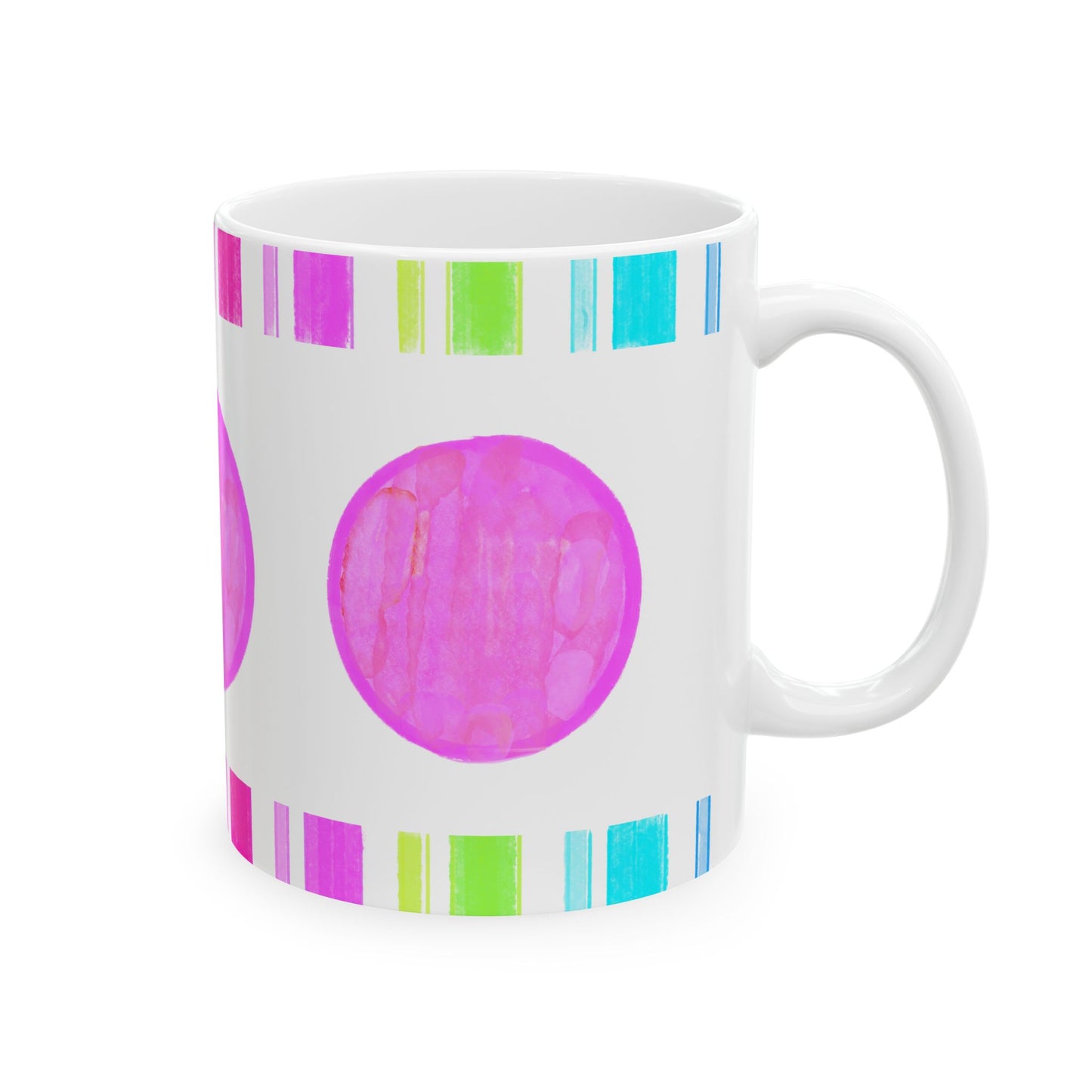 Mega Dot & Stripes Pink Ceramic Mug, (11oz, 15oz)