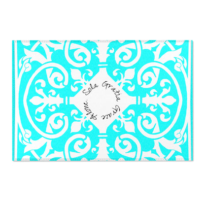 Scrollwork Indoor/Outdoor Rug Aqua "Sola Gratia..."