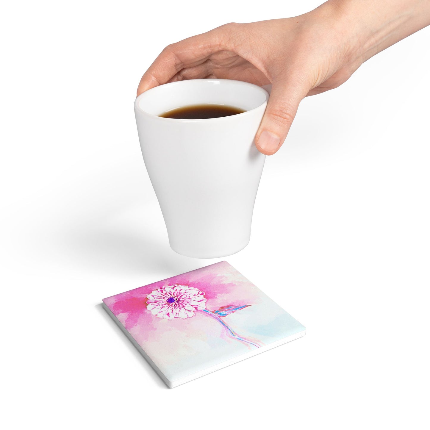 Zinnia Ceramic Coaster, Light Pink