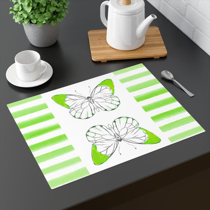 Butterfly Chroma Stripes Cotton Twill Placemat, Yellow/Green, (Fabric Background Creamy White )