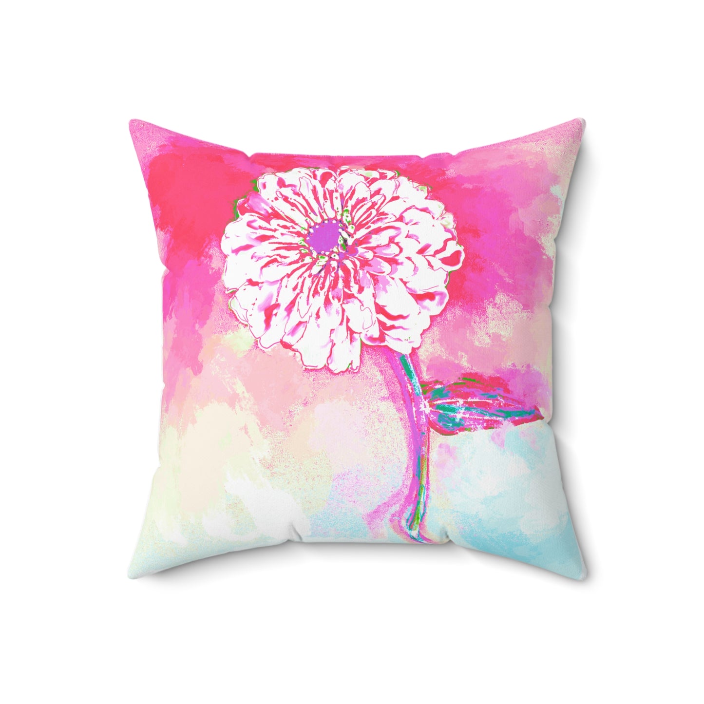 Zinnia Color Splash Spun Polyester Square Pillow, Raspberry, Pink