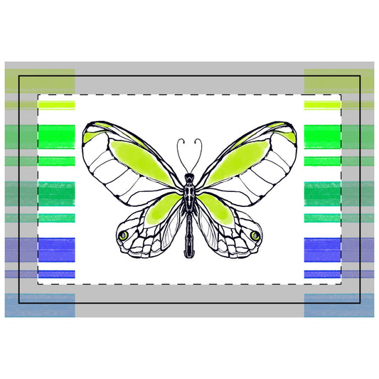 Butterfly Flutterstripe Poly Quilted Placemat, Lime, Fabric Background Bright White #5