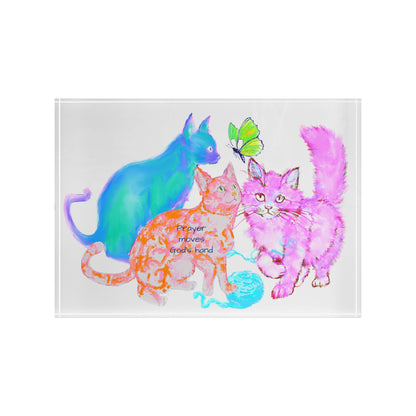 Colorful Cats & Dogs Acrylic Art Block 3 Cats  Blue, Orange ,Prayer Moves God's Hand