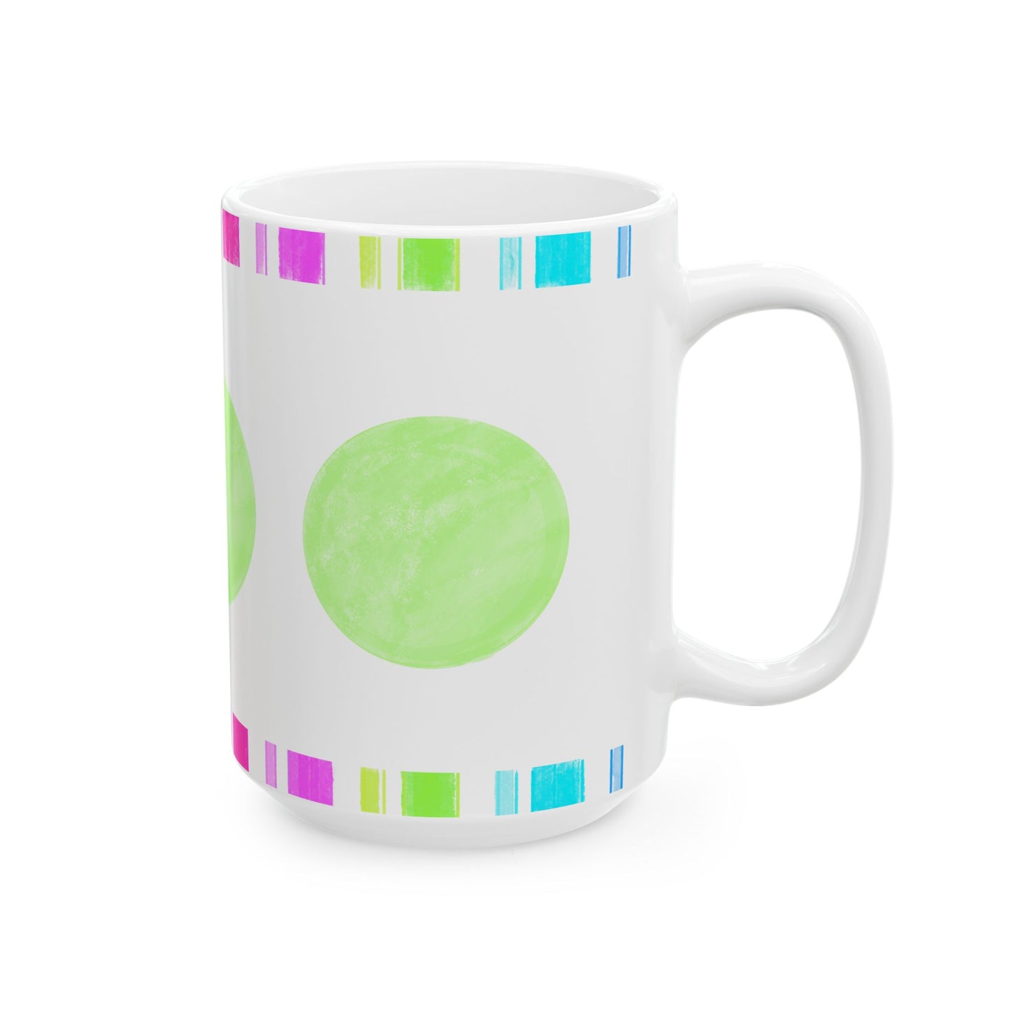 Mega Dot & Stripes Light Green Ceramic Mug, (11oz, 15oz)