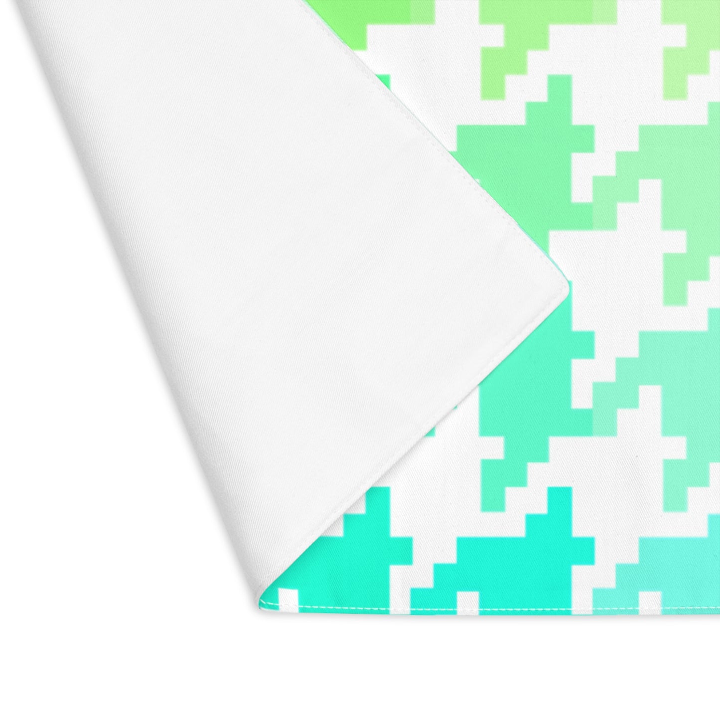 Houndstooth Fun in Green and Aqua- Cotton Twill Placemat, Creamy White Fabric Background