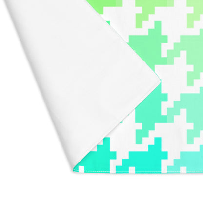 Houndstooth Fun in Green and Aqua- Cotton Twill Placemat, Creamy White Fabric Background