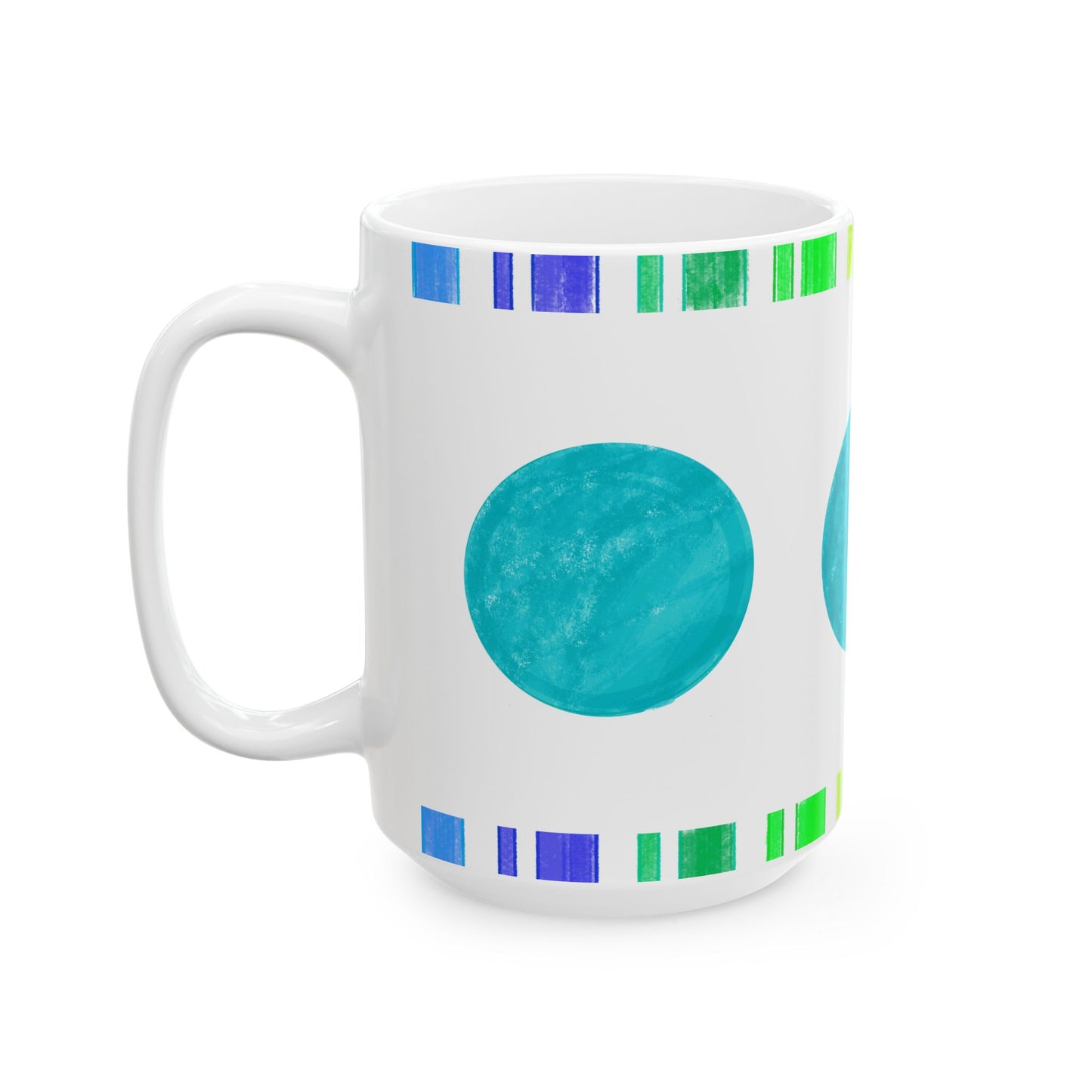 Mega Dot & Stripes Teal Ceramic Mug, (11oz, 15oz)