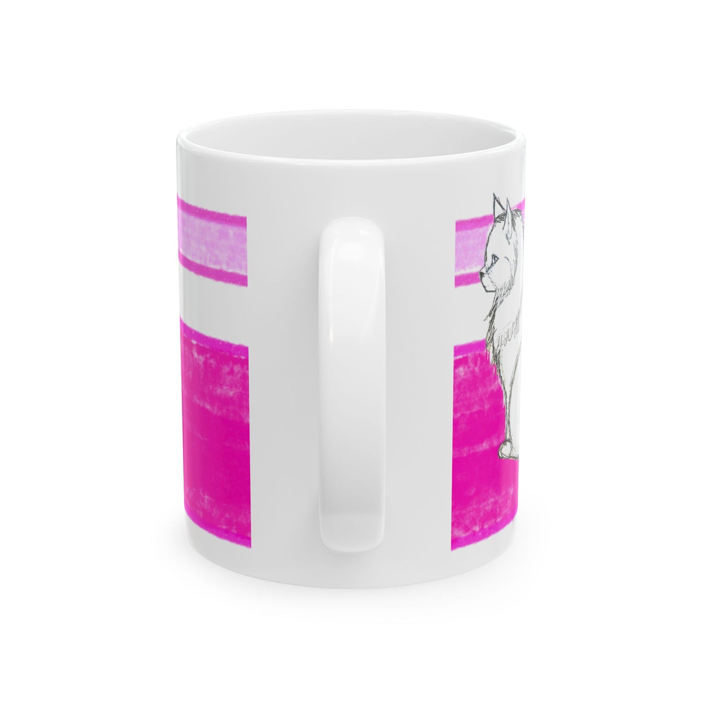 Mega Stripe Kitty Butterfly Flutter Ceramic Mug Raspberry Pink