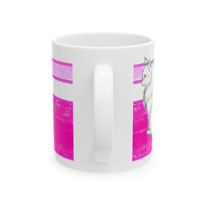 Mega Stripe Kitty Butterfly Flutter Ceramic Mug Raspberry Pink
