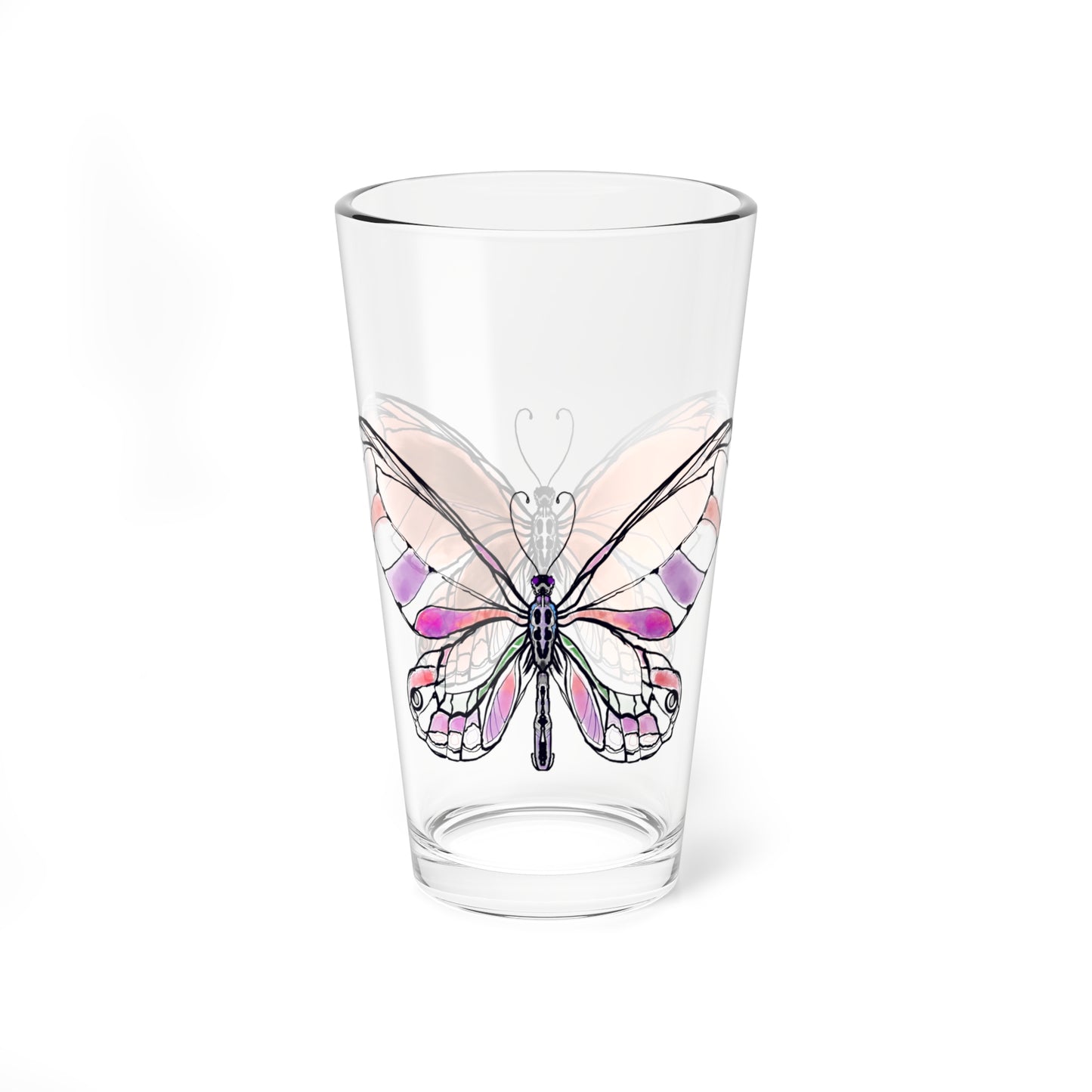 Mixing Glass, 16oz Butterfly Colorful Watercolor