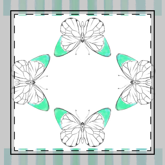 Butterfly Chroma Stripes, Cotton Twill Napkin, Blue Green , Fabric Background Creamy White