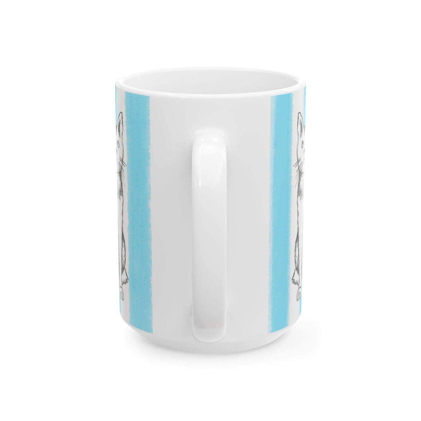 Kitty Fun Mug with Aqua Stripes