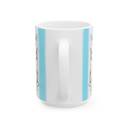Kitty Fun Mug with Aqua Stripes