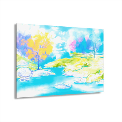 Joyful Landscapes Acrylic Print in Blue and Yellow (French Cleat Hanging)