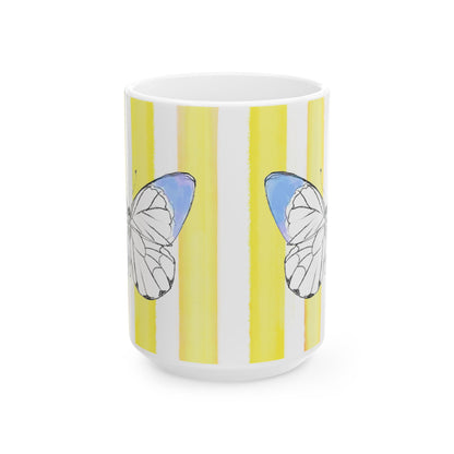 Butterfly  Chroma Ceramic Mug in Periwinkle with Yellow Stripes