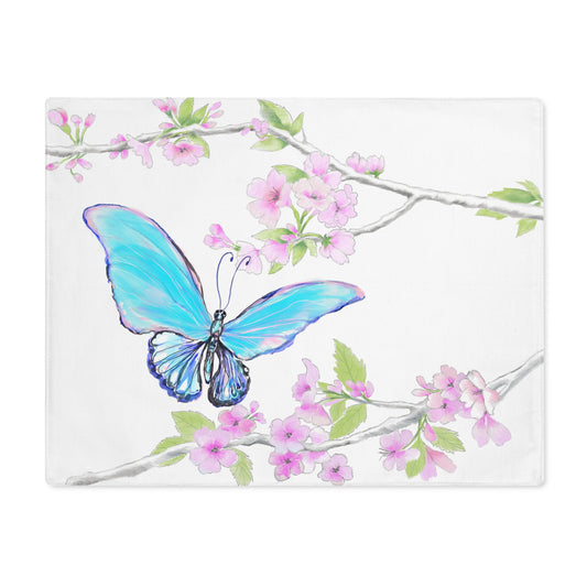 Butterfly Blossom Glide Cotton Twill Placemat, Creamier White, 1pc. Blue, #5