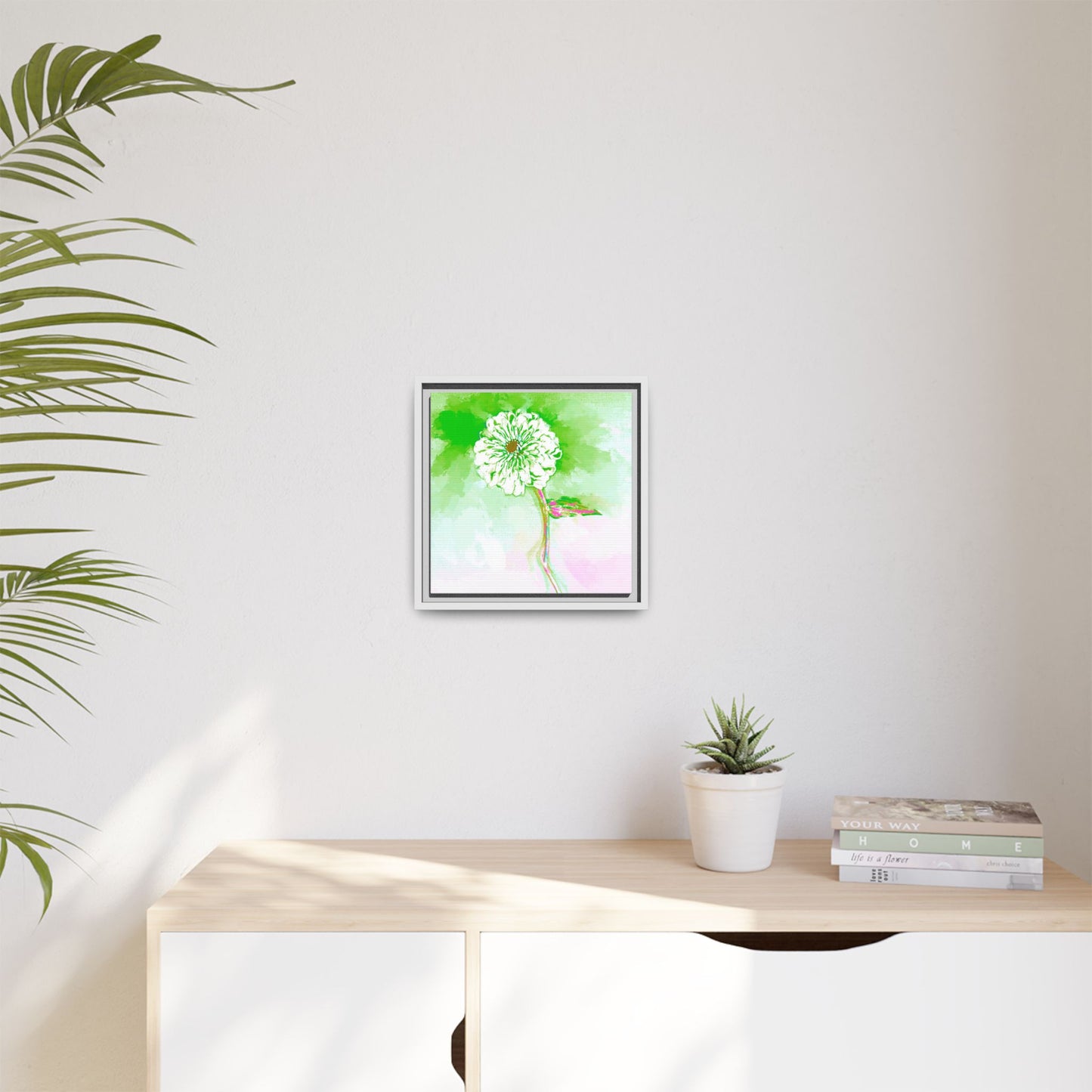 Zinnia Color Splash Matte Canvas Grass Green Framed