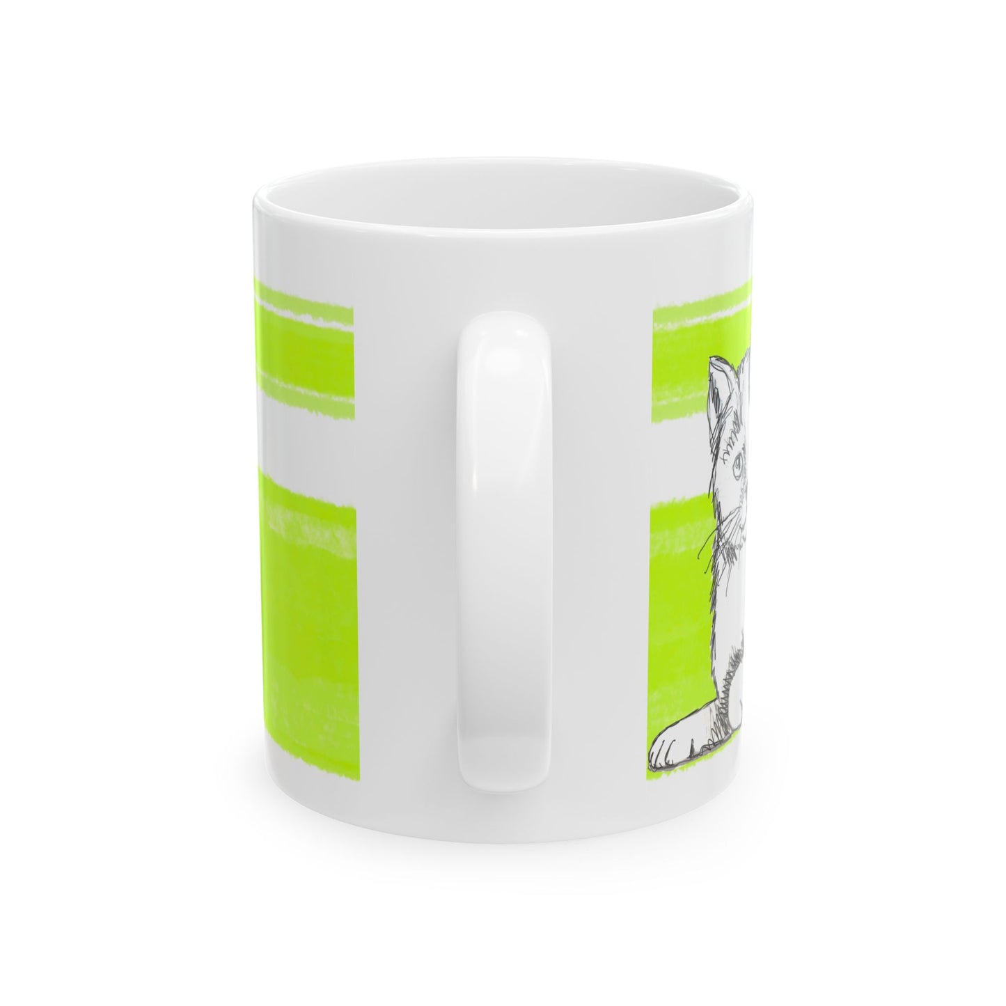 Mega Stripe Kitty Butterfly Flutter Ceramic Mug Lime