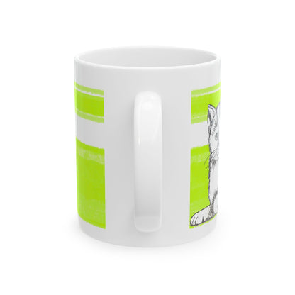 Mega Stripe Kitty Butterfly Flutter Ceramic Mug Lime