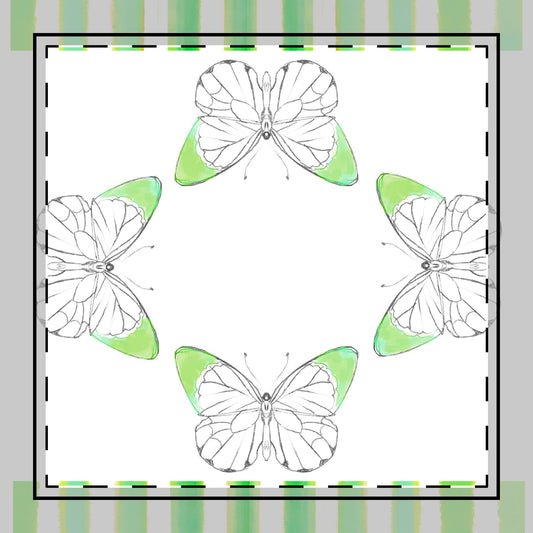 Butterfly Chroma Stripes, Cotton Twill Napkin , Green, Fabric Background Creamy White