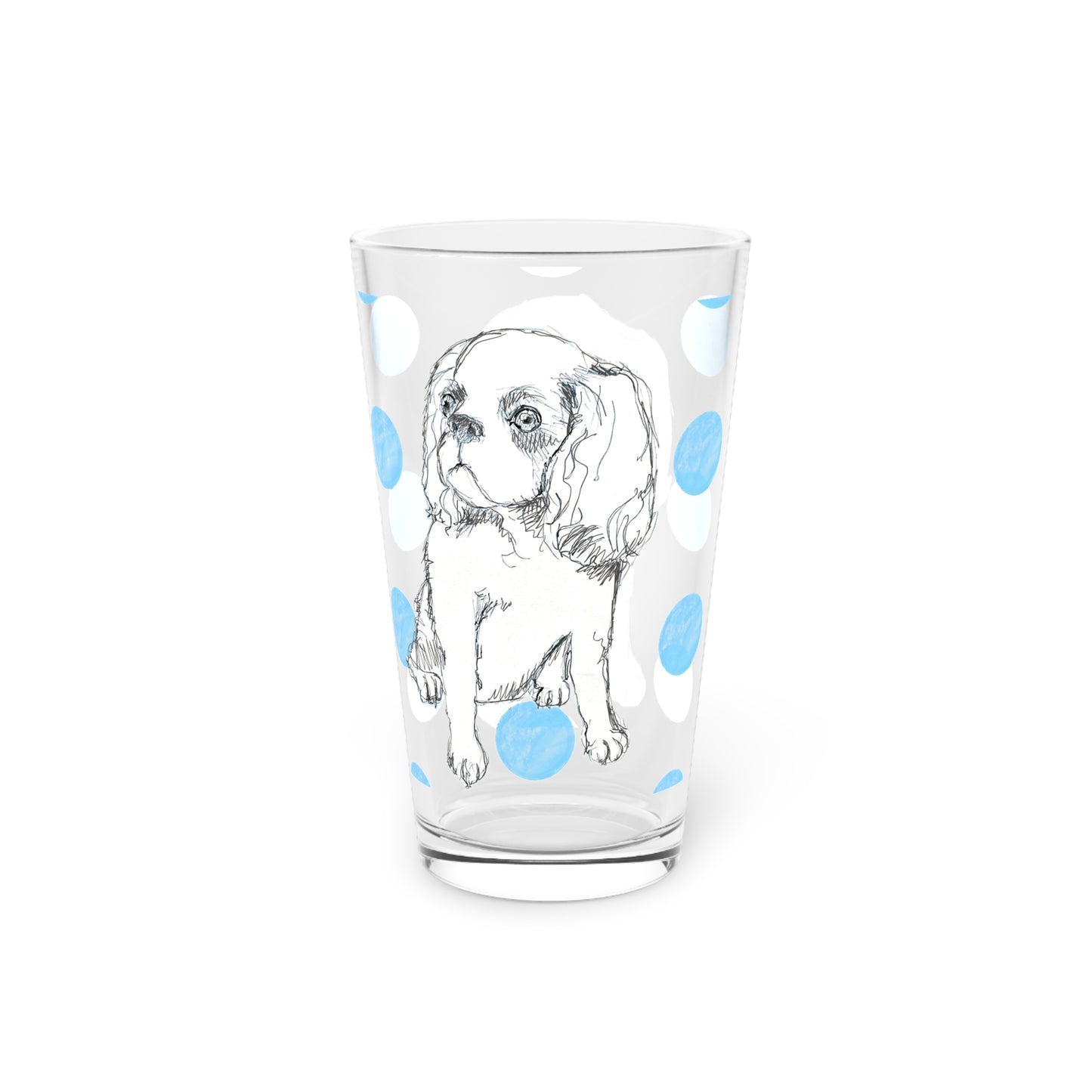Dogi Fun and Polka Dots Pint Glass in Aqua, Cocker Spaniel, 16oz